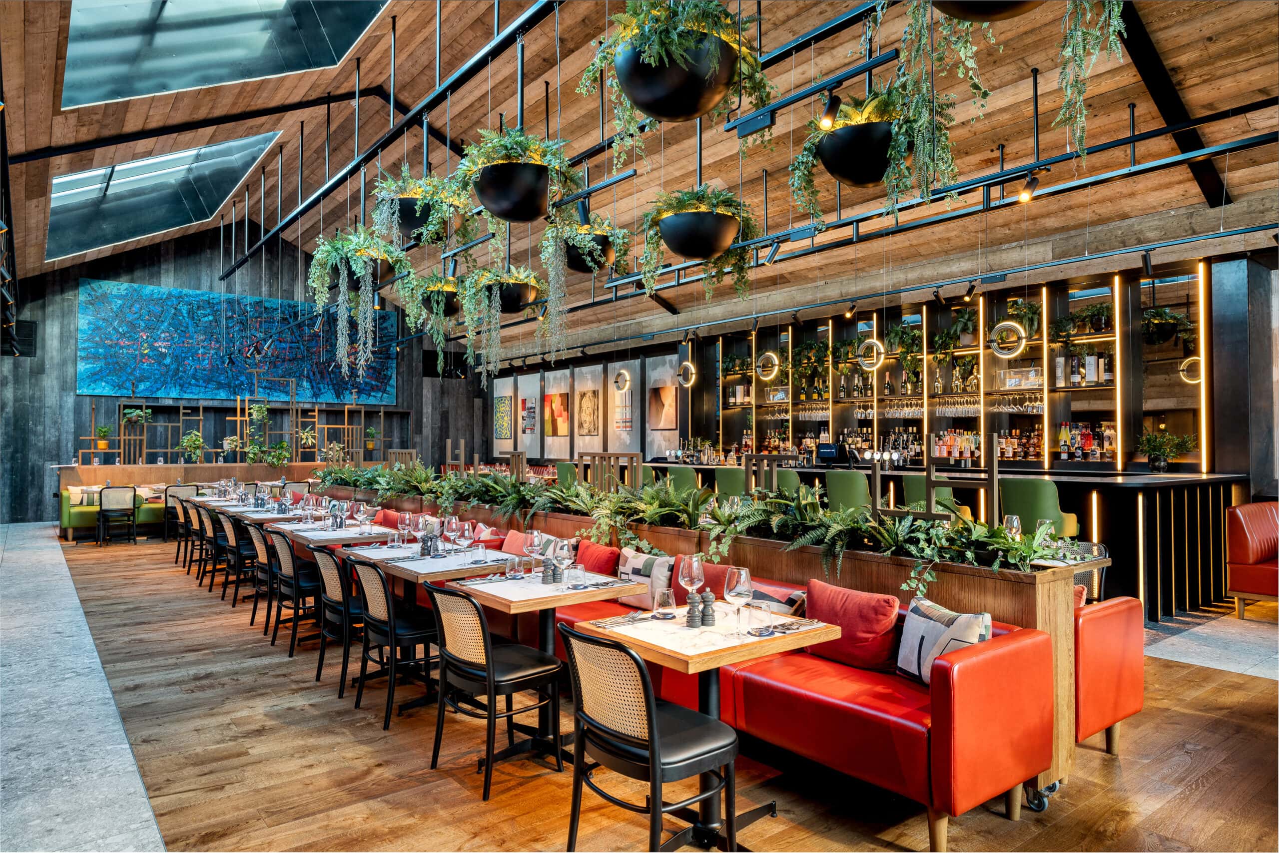 Modern hotel dining area and bar