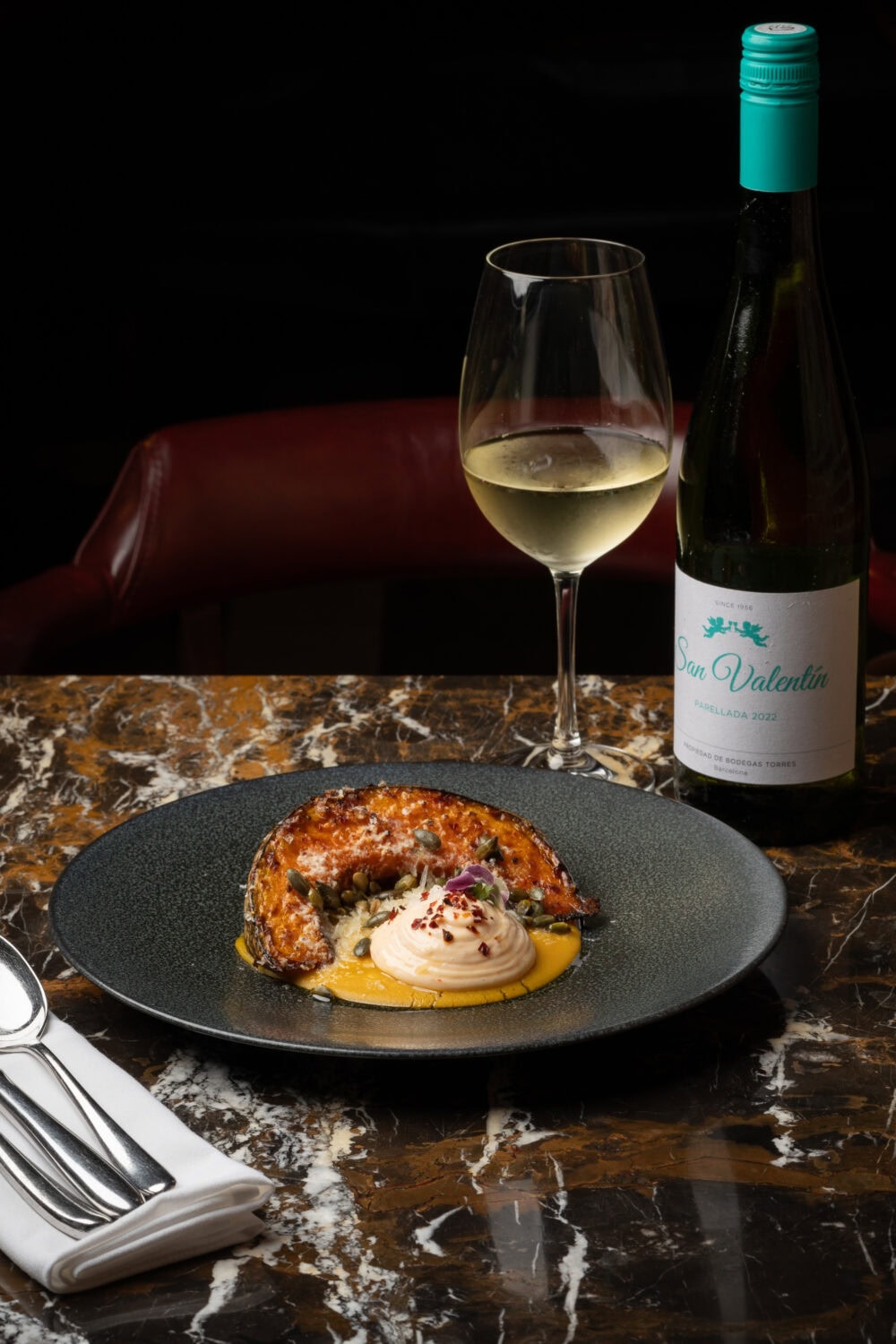 restaurant_food_photography (1) Food and wine on a table at a high end Spanish restaurant