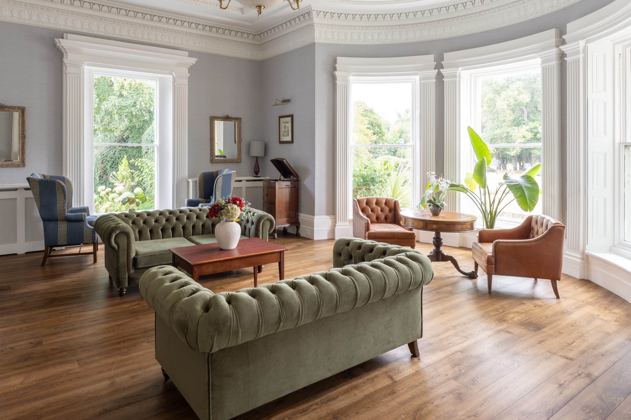 Luxurious vintage style seating area in country house hotel